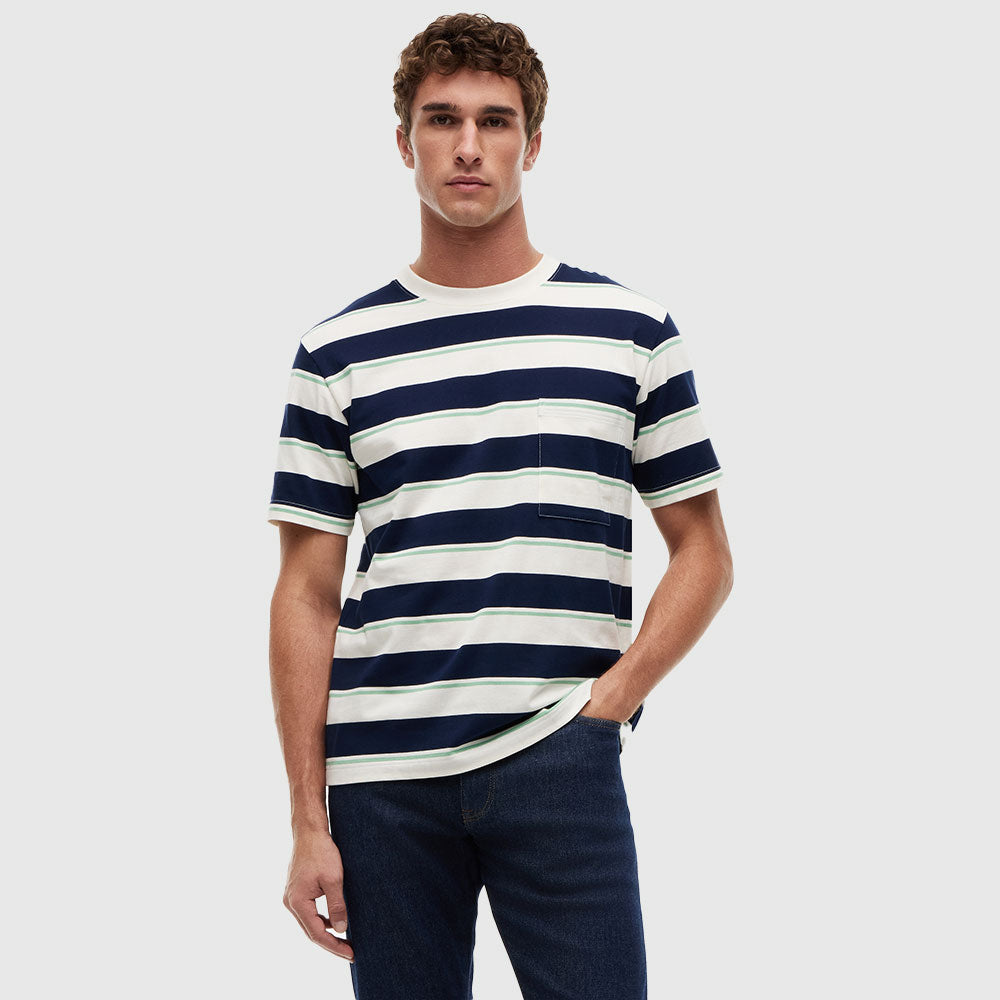 Yarn Dye Multistripe T Shirt - Navy Multi