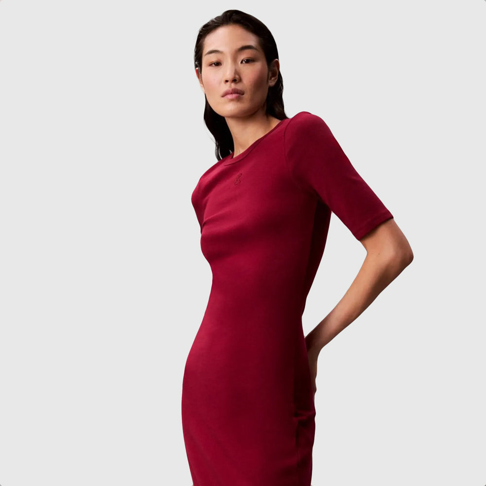 Calvin Klein Contour Rib Midi Dress - Magenta |ThirdBaseUrban