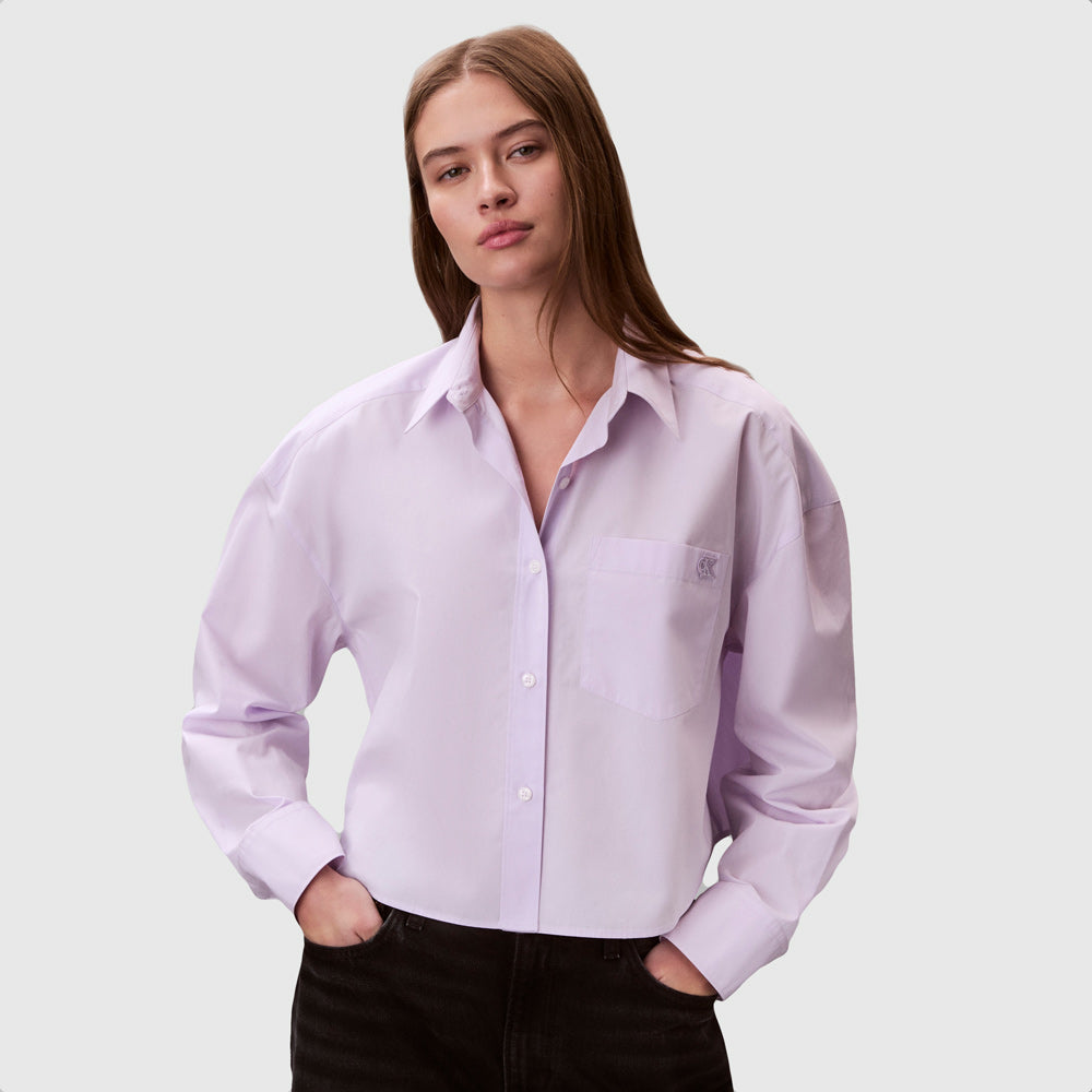 Calvin Klein Cotton Poplin Cropped Shirt - Lilac |ThirdBaseUrban