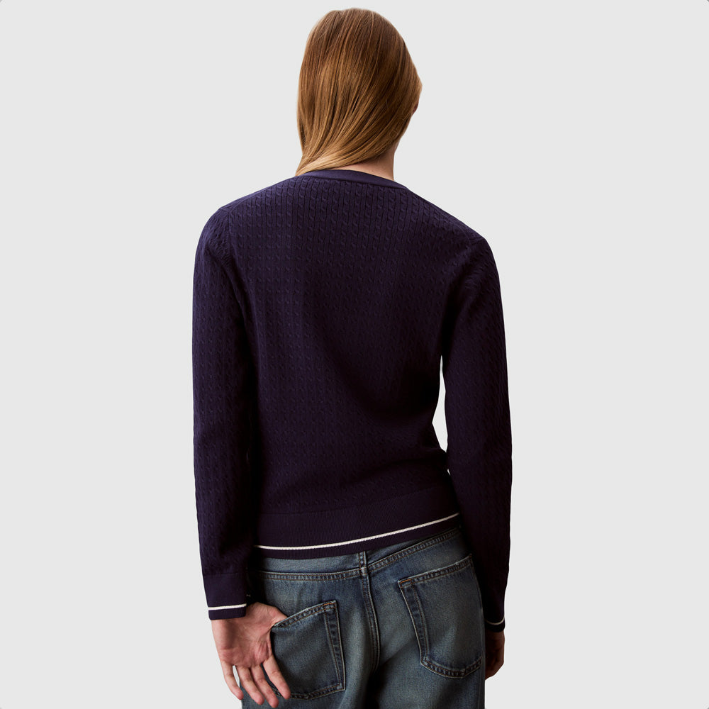 Woven Cable Cardigan - Navy