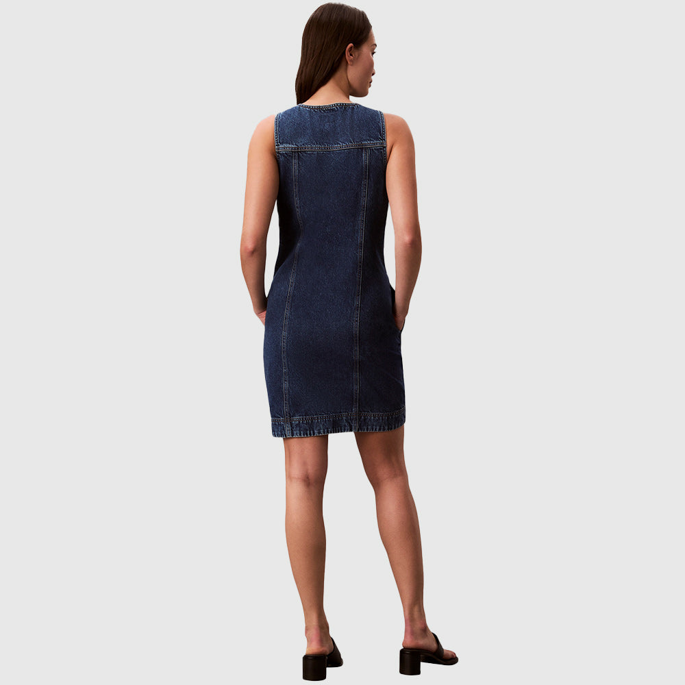Sleeveless Denim Trucker Dress - Denim Dark