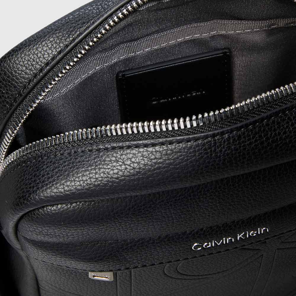 Allover Embossed Emblem Logo Reporter Bag - Black