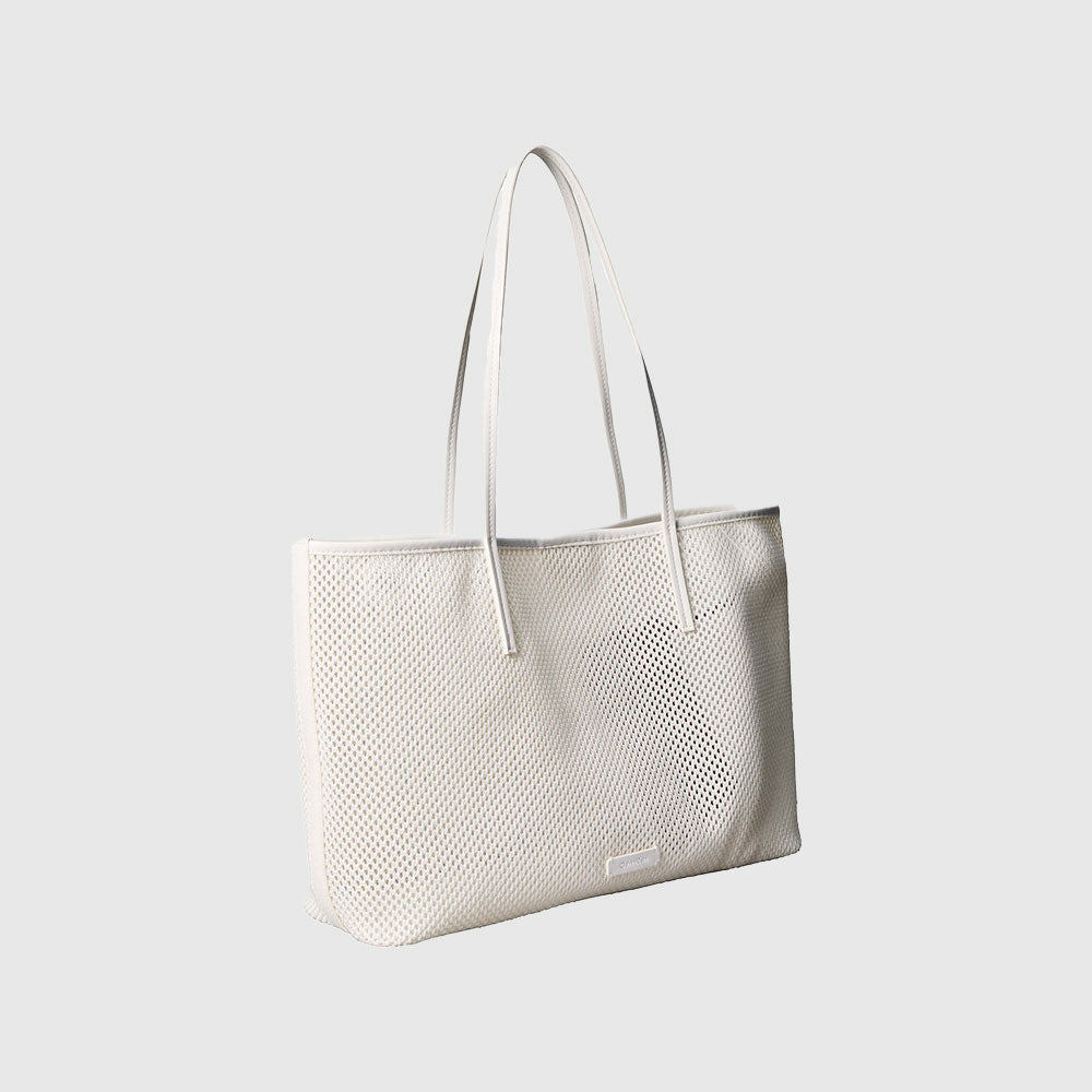 Emblem Mesh Tote Bag - White