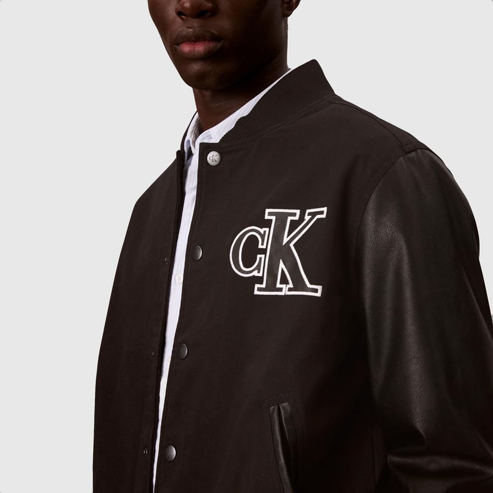 Matty Canvas Varsity Jacket - Black