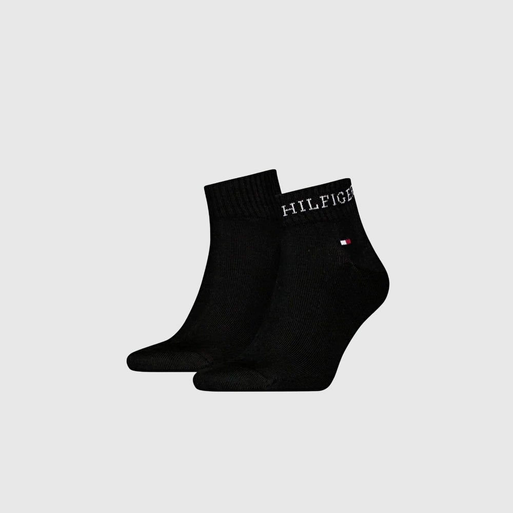 Tommy Hilfiger 2 Pack Quarter Hilfiger Tab Sock - Black |ThirdBaseUrban
