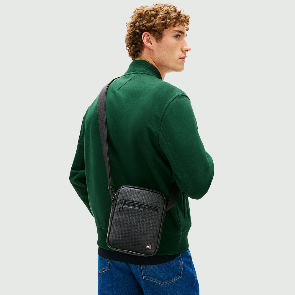 Embossed Flag Crossover Reporter Bag - Black