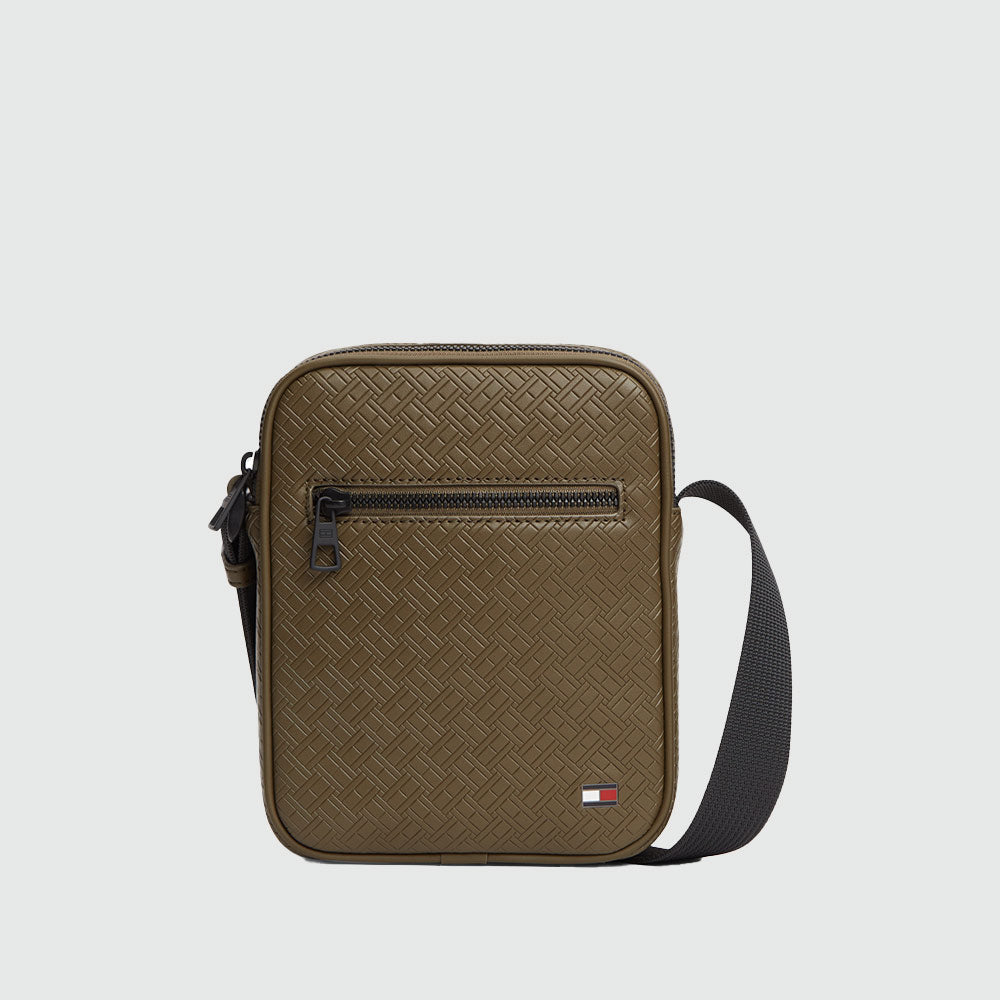 Embossed Flag Crossover Reporter Bag - Olive Green