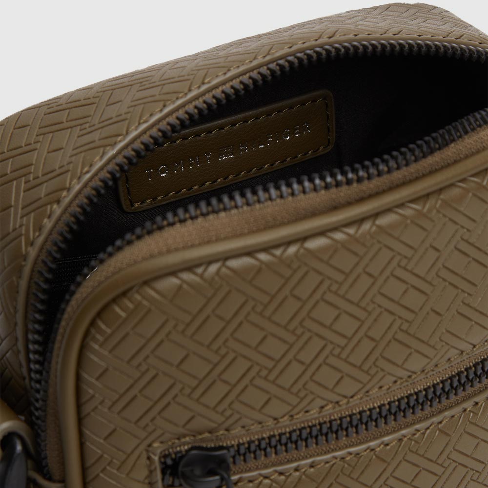 Embossed Flag Crossover Reporter Bag - Olive Green