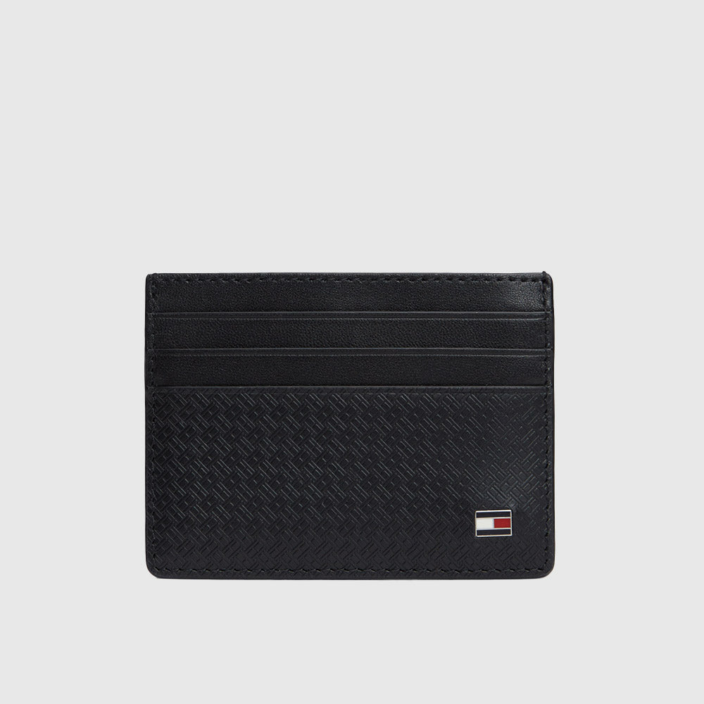 Embossed Flag Leather Credit Card Holder - Black
