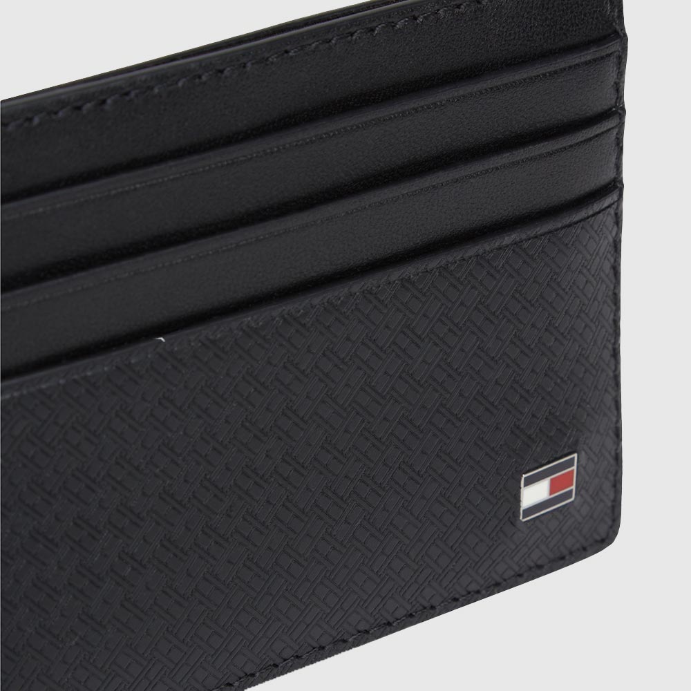 Embossed Flag Leather Credit Card Holder - Black