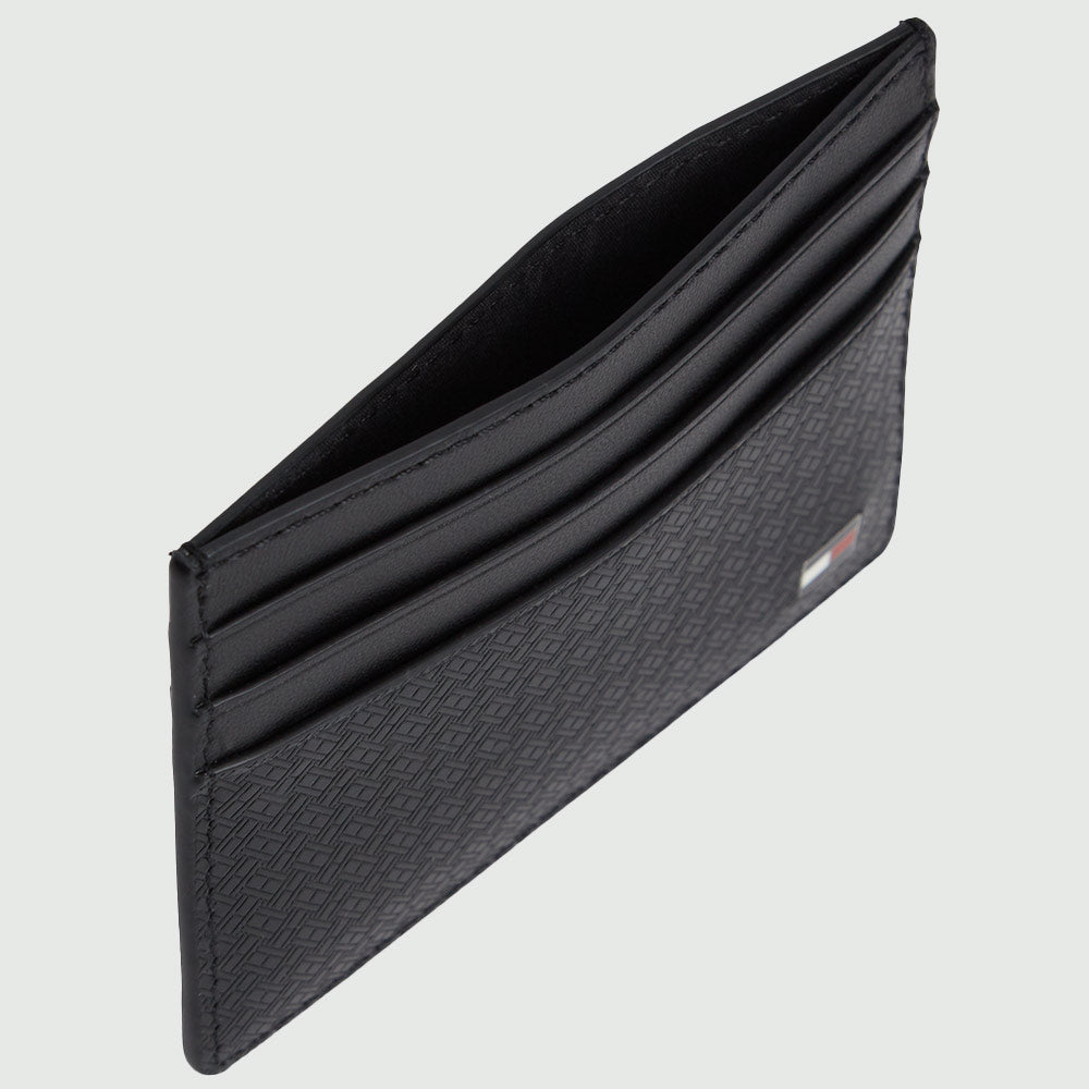 Embossed Flag Leather Credit Card Holder - Black