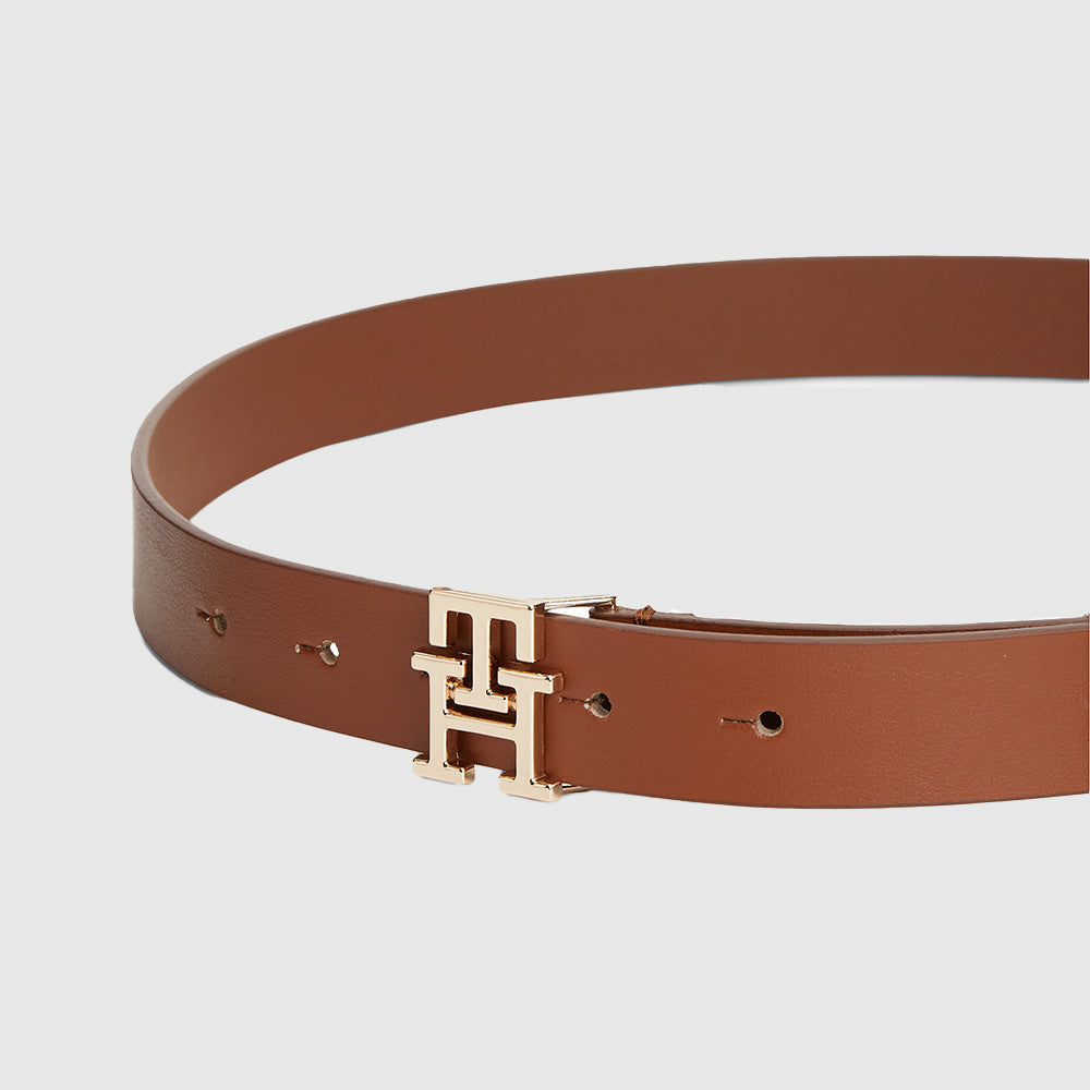 Modern TH Monogram Buckle Leather Belt - Cognac