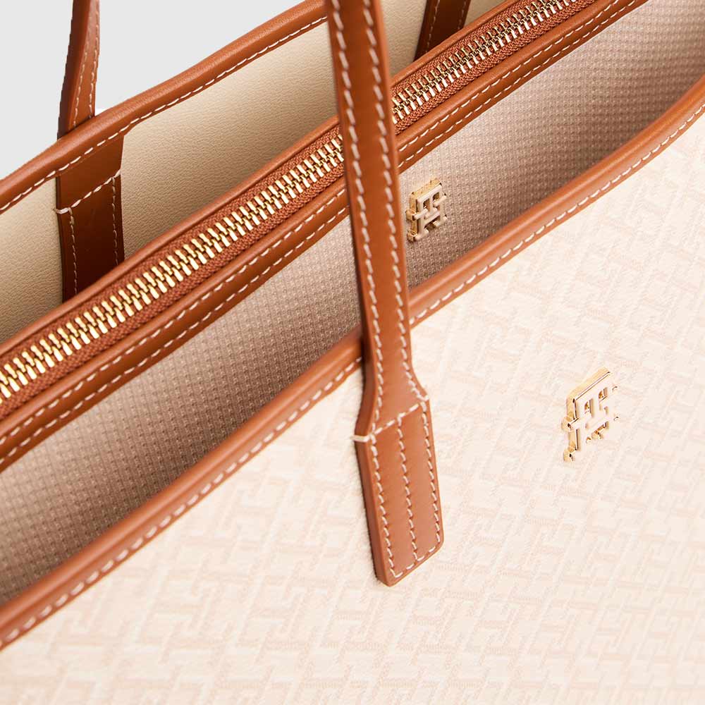 Monoplay Tote Leather Bag - Beige