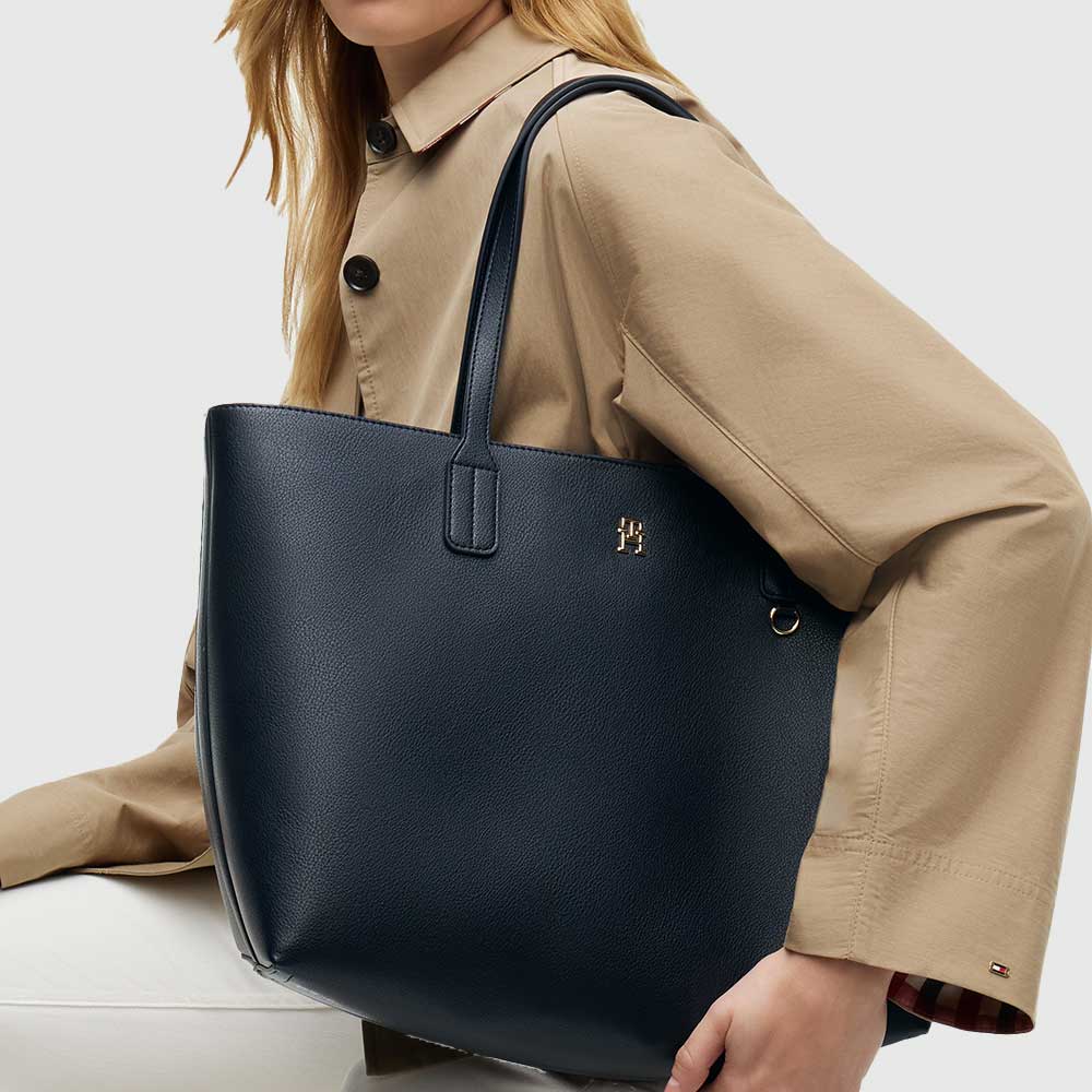 Monogram Detail Tote Bag - Navy