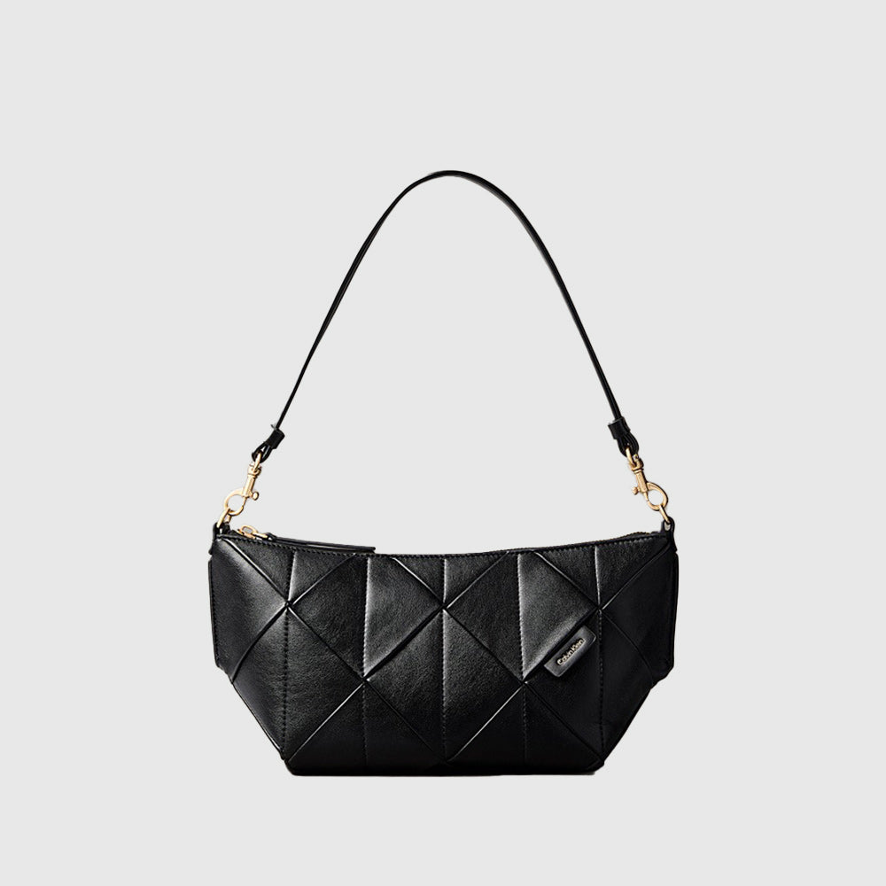 Woven Emblem Shoulder Bag - Black