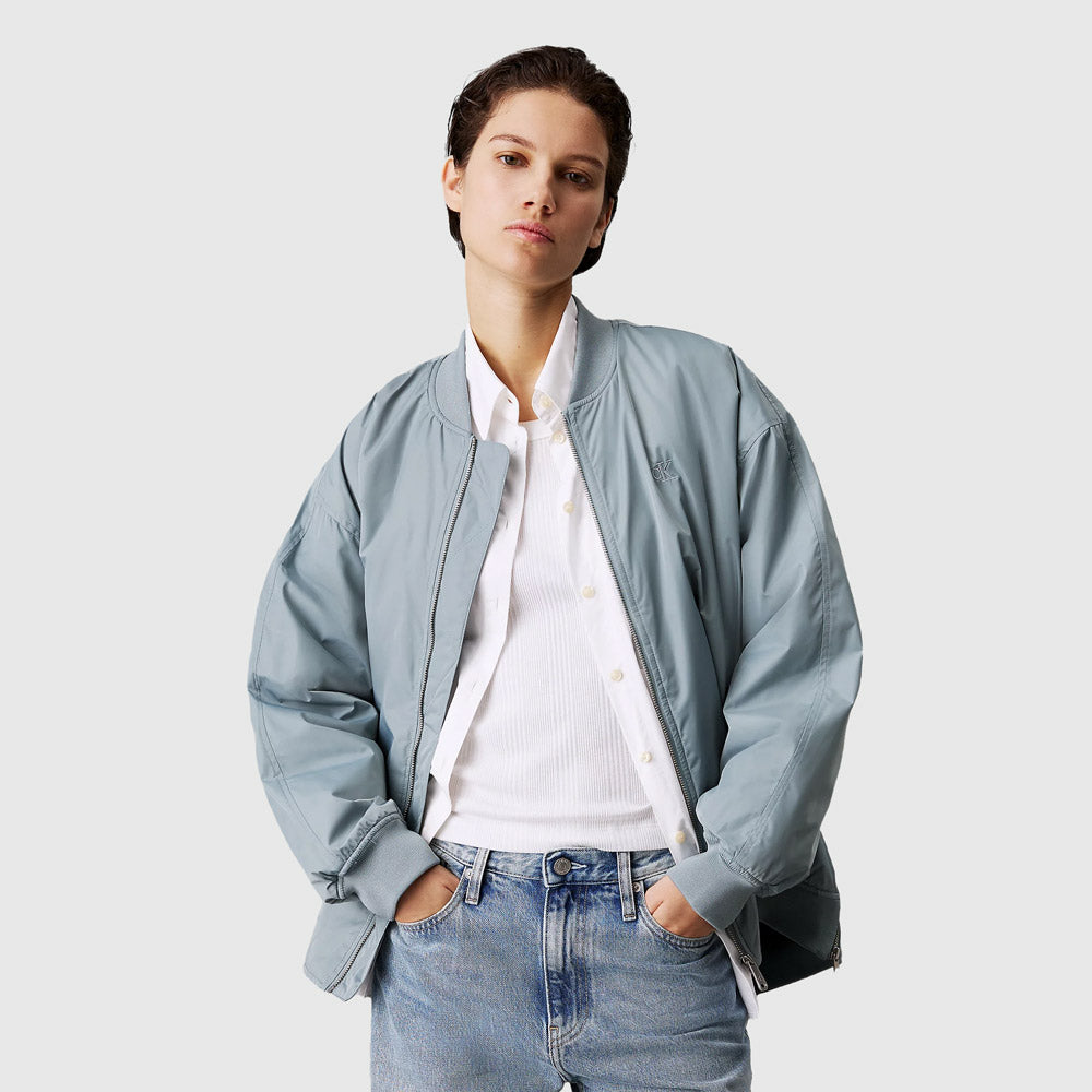 Calvin Klein Long Bomber Jacket - Teal |ThirdBaseUrban