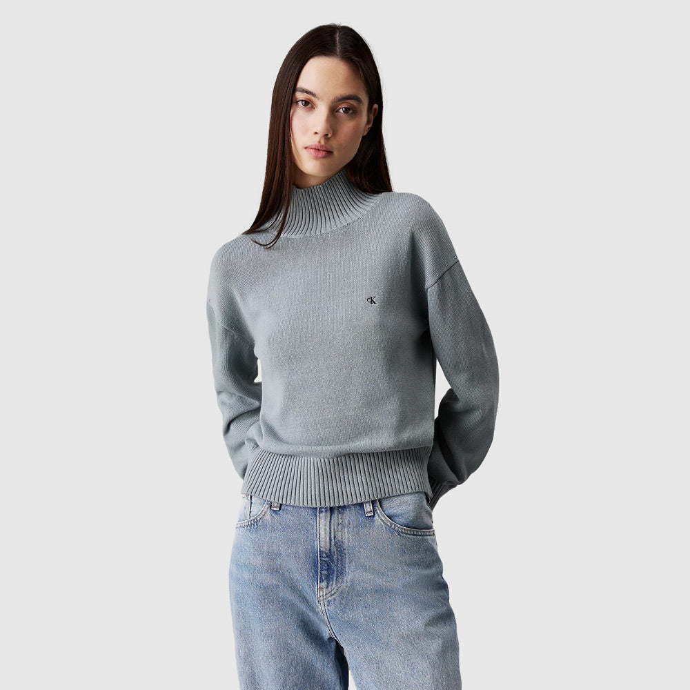 Calvin Klein Monogram High Neck Sweater - Teal |ThirdBaseUrban
