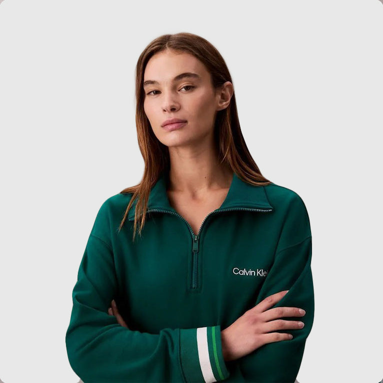 Calvin Klein Graphic Zip Sweater - Green |ThirdBaseUrban