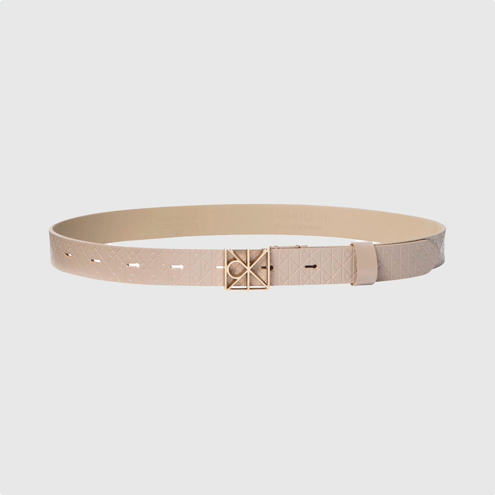 Calvin Klein Emblem Buckle Aop Strap 25Mm Belt - Desert Taupe |ThirdBaseUrban