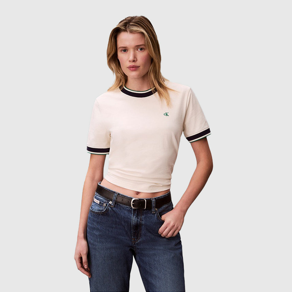 Monogram Stripe Trim T-Shirt - Off White