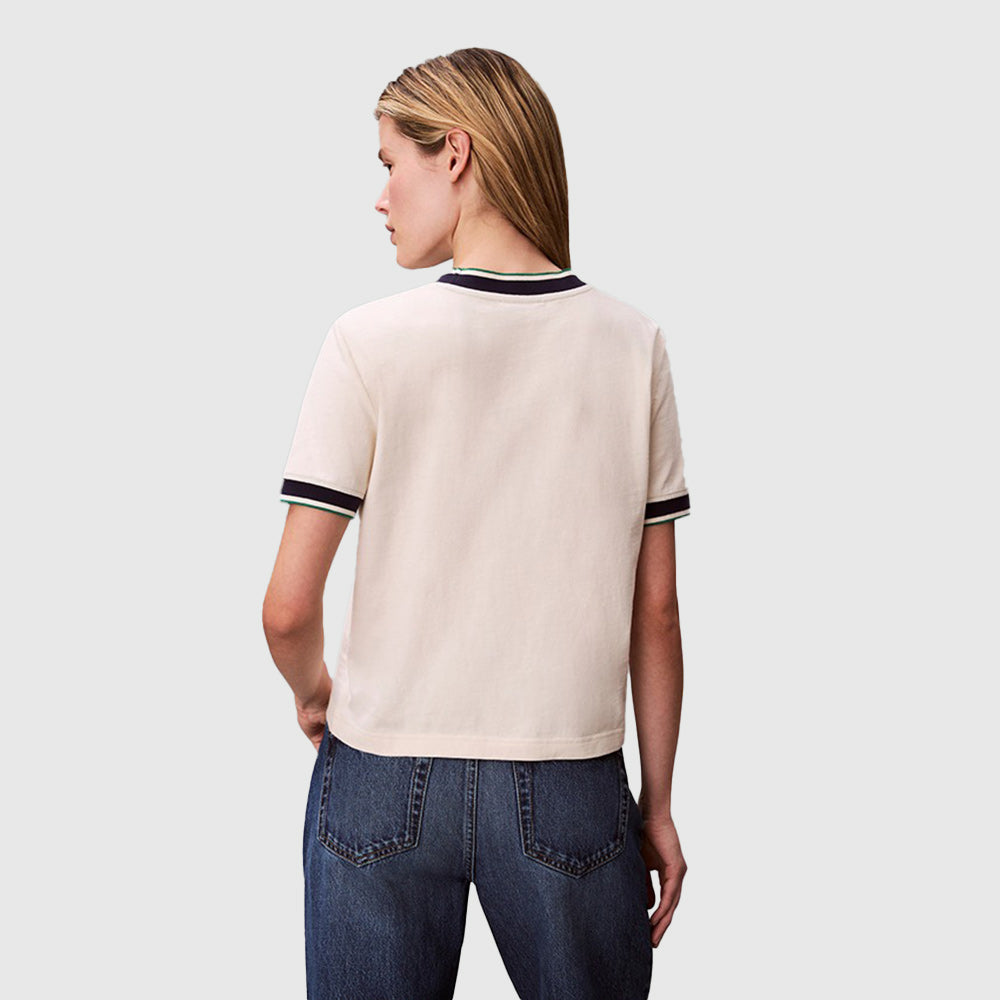 Monogram Stripe Trim T-Shirt - Off White