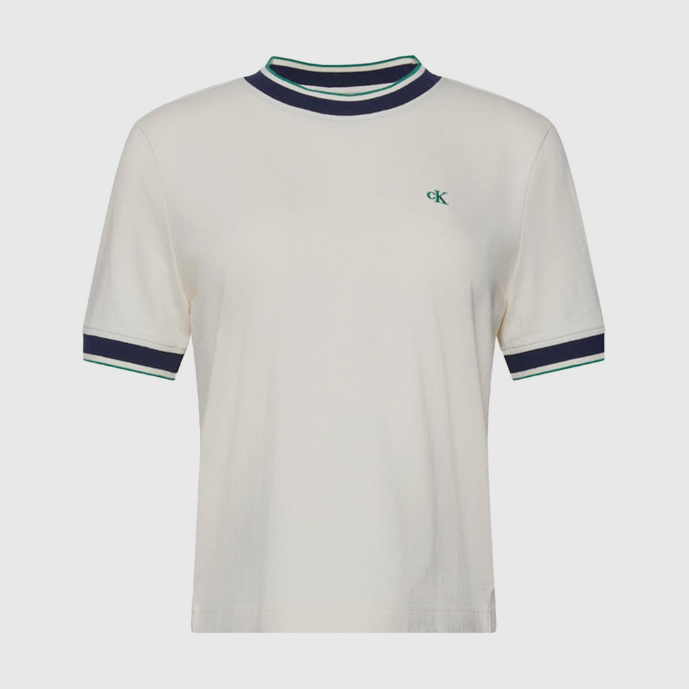 Monogram Stripe Trim T-Shirt - Off White