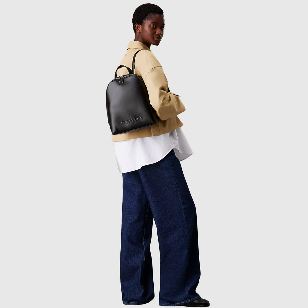Embossed Round Backpack - Black