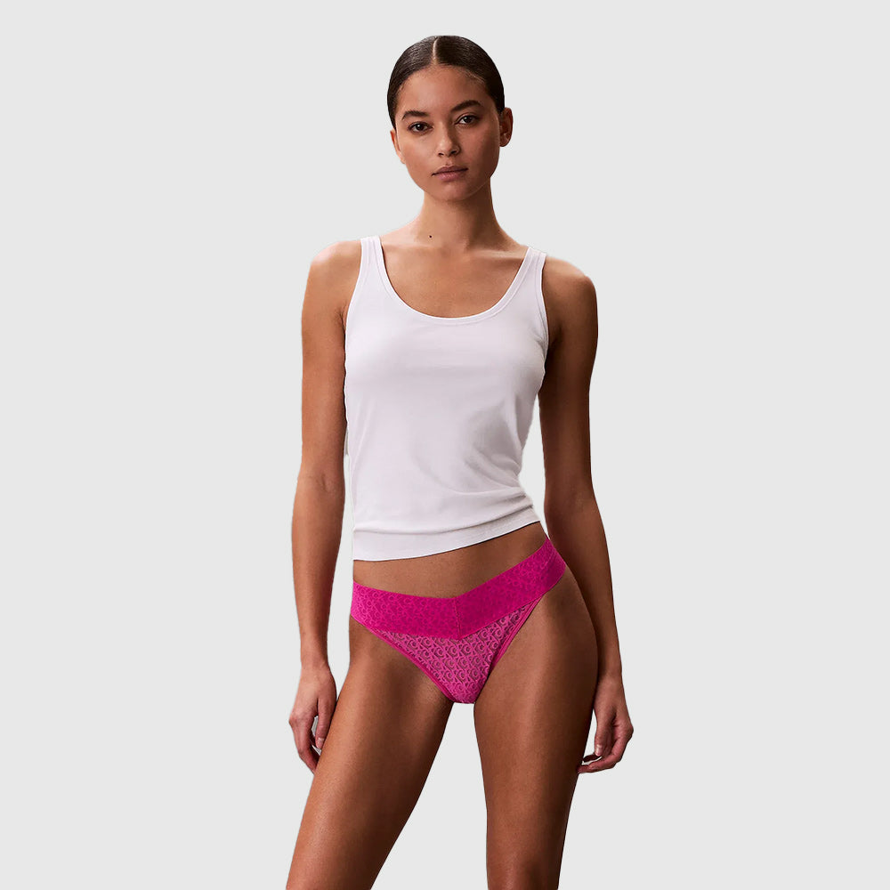 Logo Lace Thong - Magenta