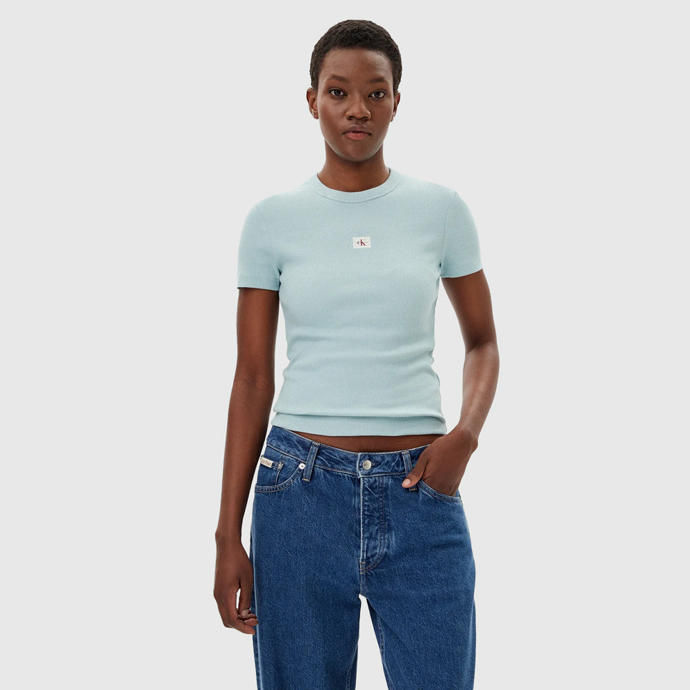 Calvin Klein Rib Fitted T-Shirt - Light Blue |ThirdBaseUrban