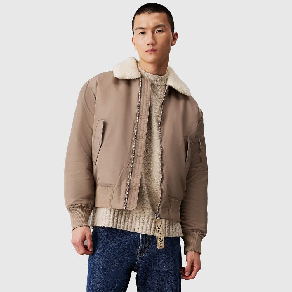 Calvin Klein Aviator Sherpa Jacket - Brown |ThirdBaseUrban