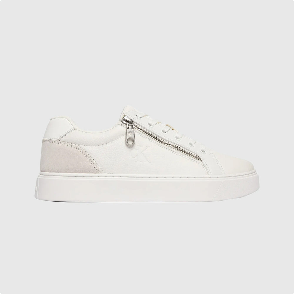 Calvin Klein Classic Cup Zip Leather Sneaker - White |ThirdBaseUrban