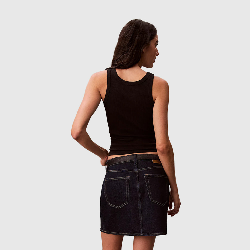 Slim Ribbed Cotton Tank Top - Black