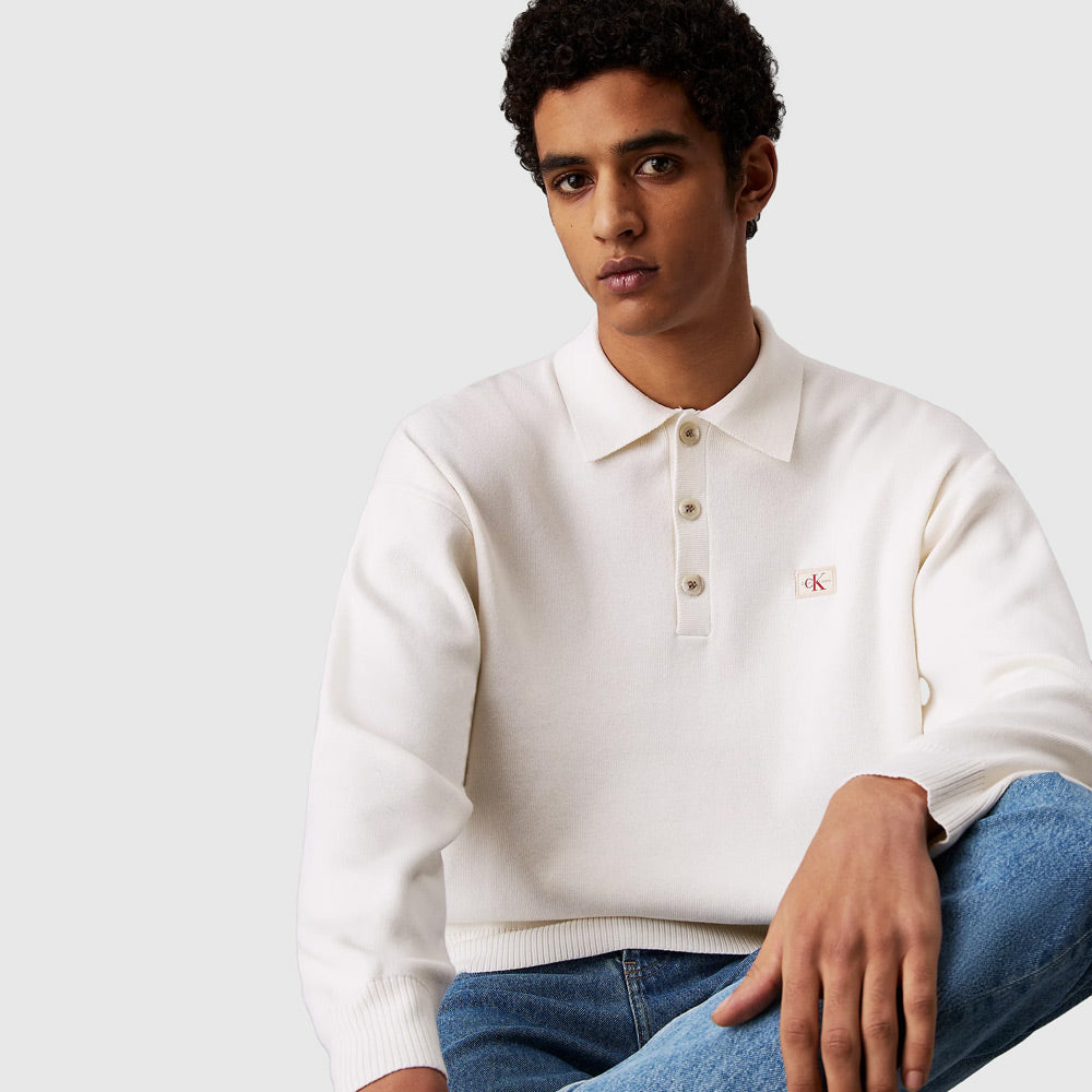Calvin Klein Cotton Golfer Sweater - Ivory |ThirdBaseUrban