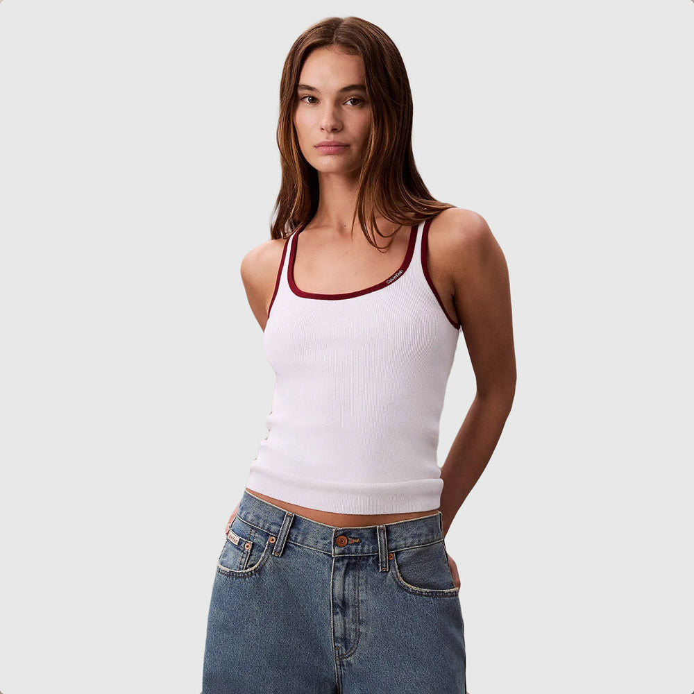 Calvin Klein Color Block Rib Tank - White |ThirdBaseUrban