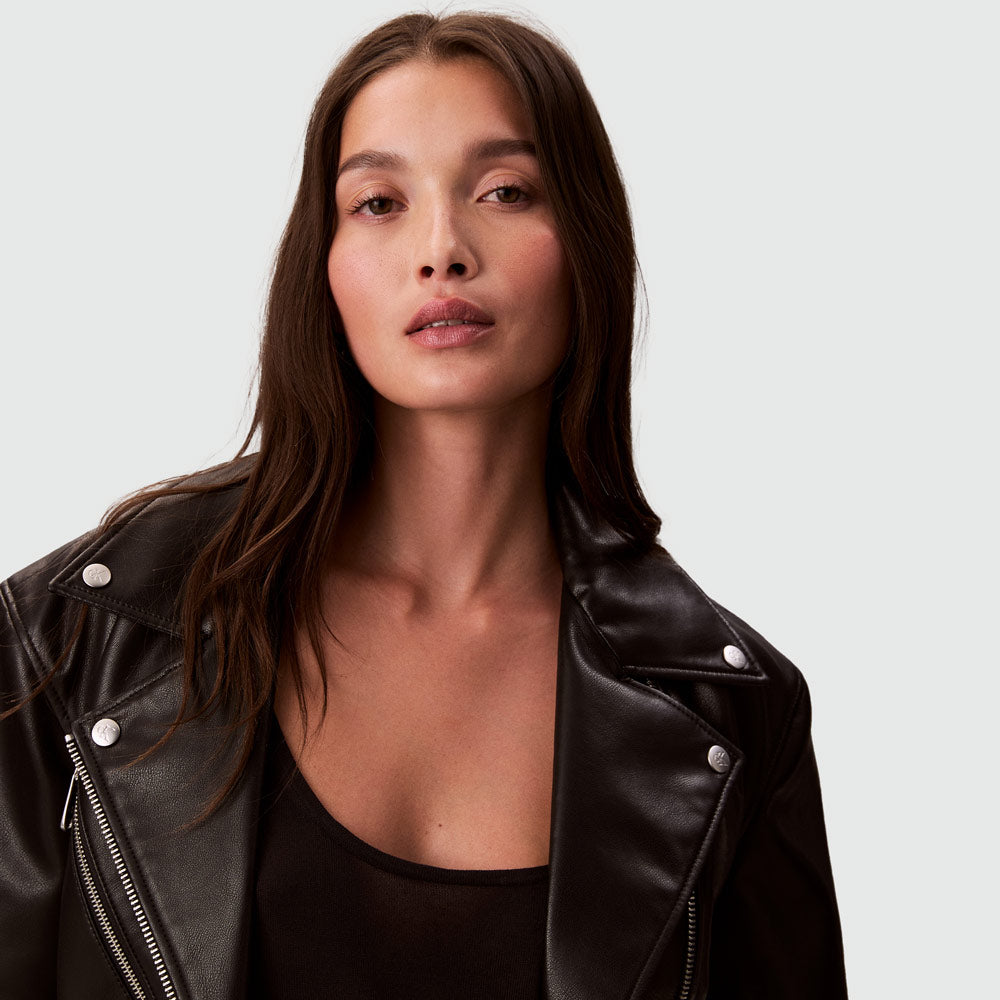Faux Leather Moto Jacket - Black