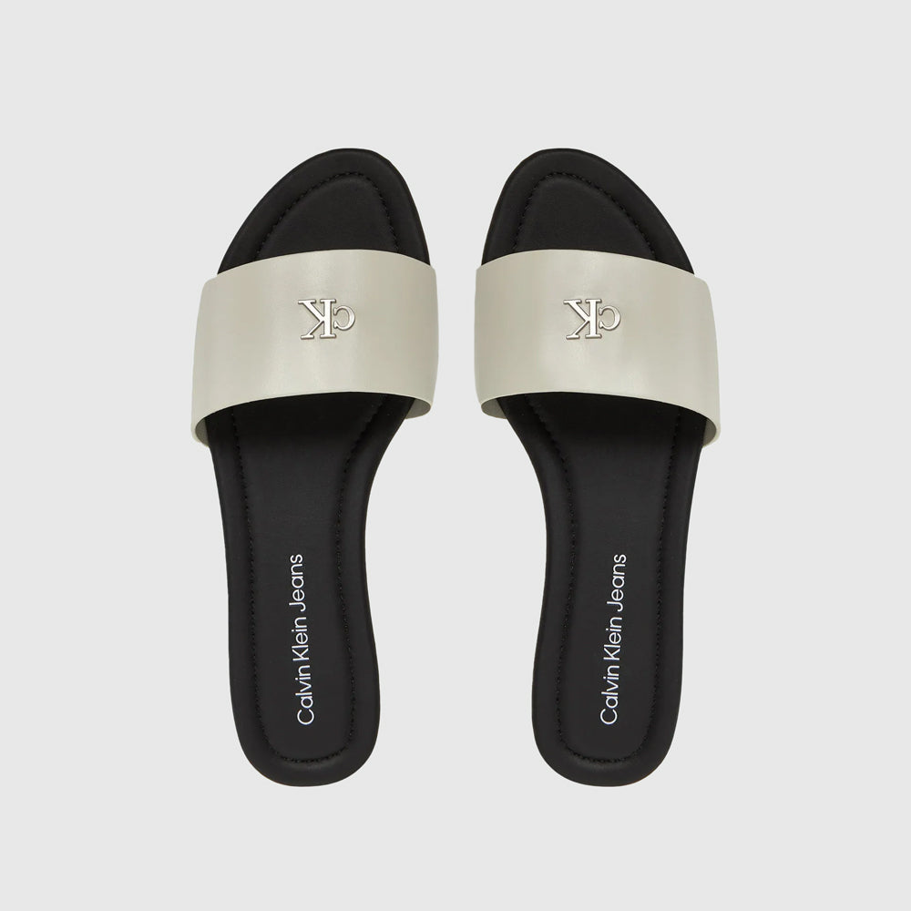 Calvin Klein Flat Sandal Slide - Black Multi |ThirdBaseUrban