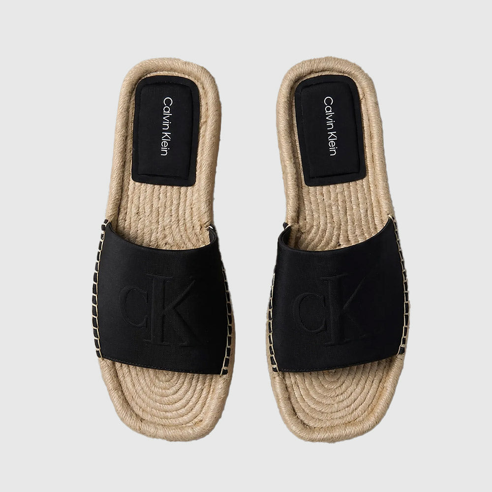 Platform Espadrille Sliders - Black