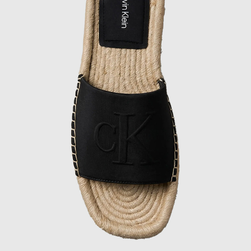 Platform Espadrille Sliders - Black