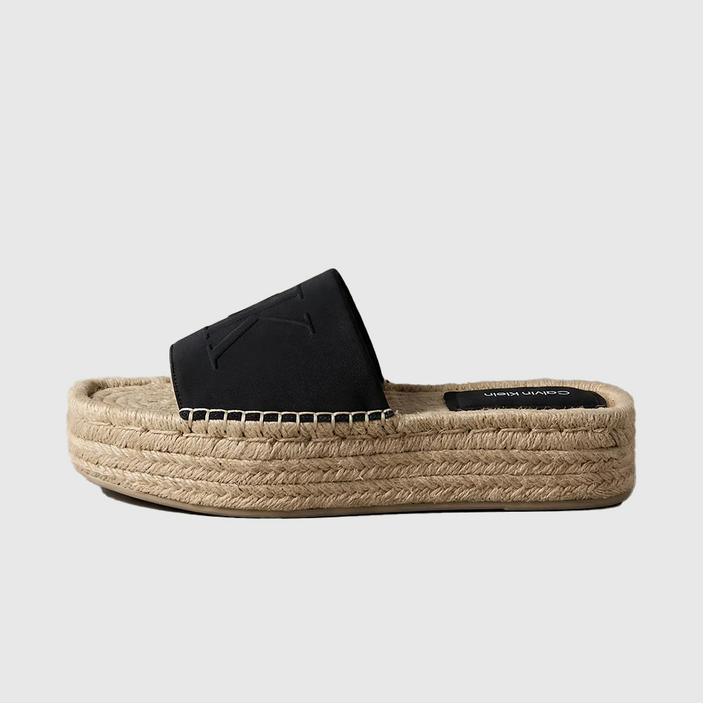 Platform Espadrille Sliders - Black