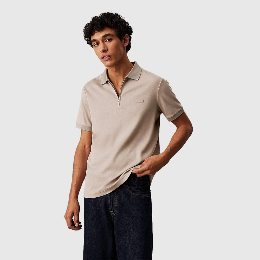 Calvin Klein Liquid Touch Zip Golfer - Khaki |ThirdBaseUrban