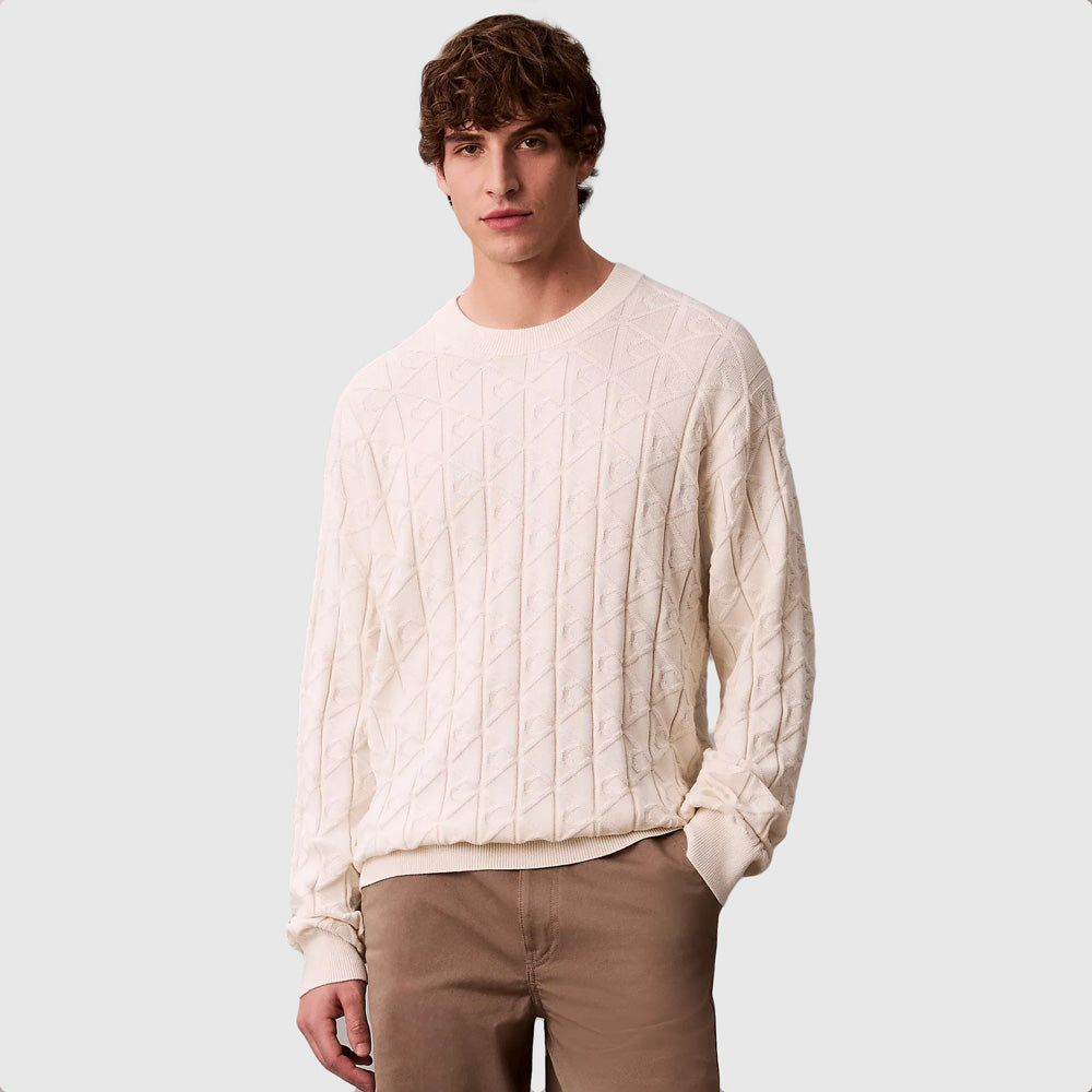 Calvin Klein Aop Cotton Sweater - Offwhite |ThirdBaseUrban