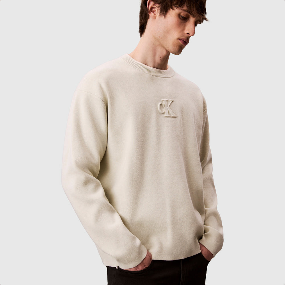 Calvin Klein Embossed Sweater - Light Beige |ThirdBaseUrban