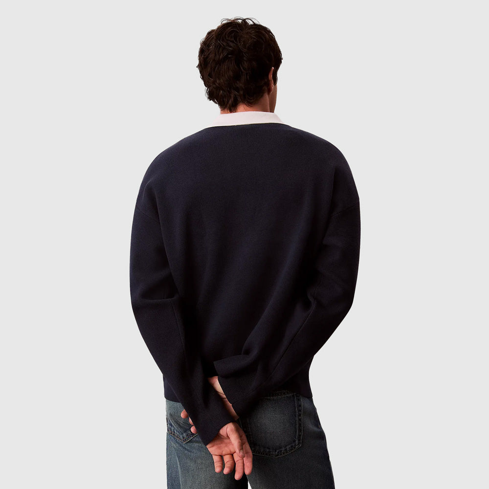 Oversized Johnny Collar Sweater - Navy