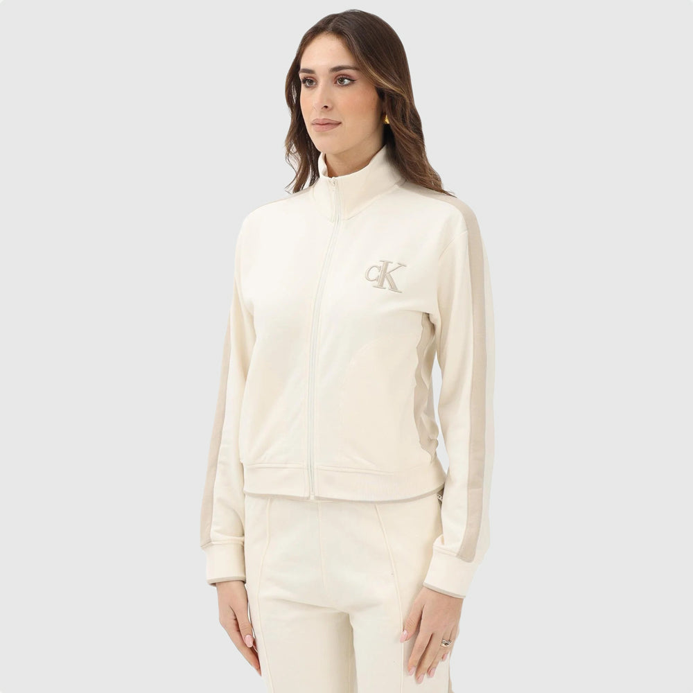Calvin Klein Stretch Terry Track Jacket - Cream |ThirdBaseUrban