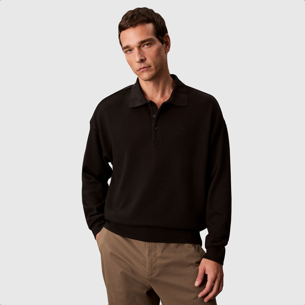 Calvin Klein Knit Golfer Sweater - Black |ThirdBaseUrban