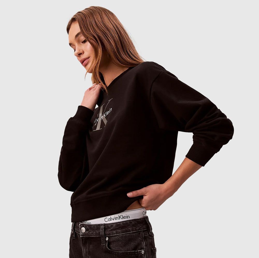 Calvin Klein Monologo French Terry Sweater - Black |ThirdBaseUrban