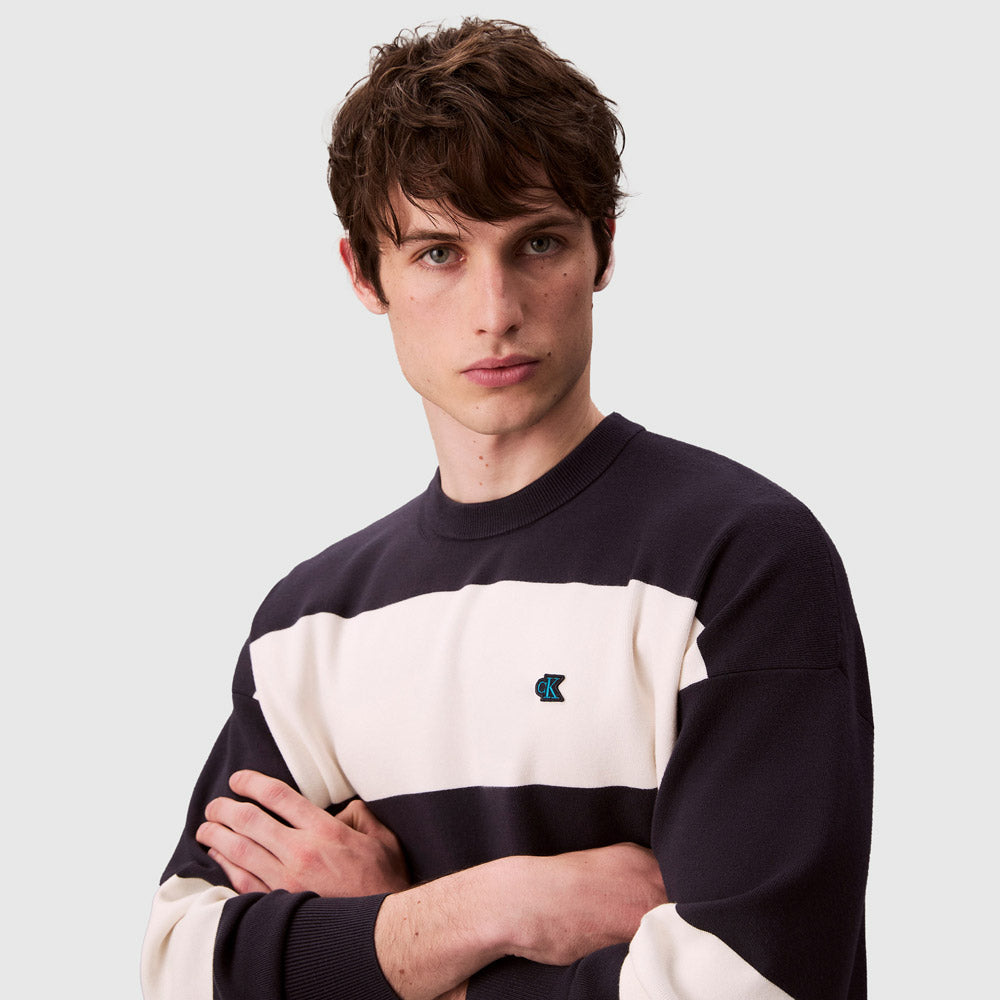 Striped Snowy Sweater - Navy