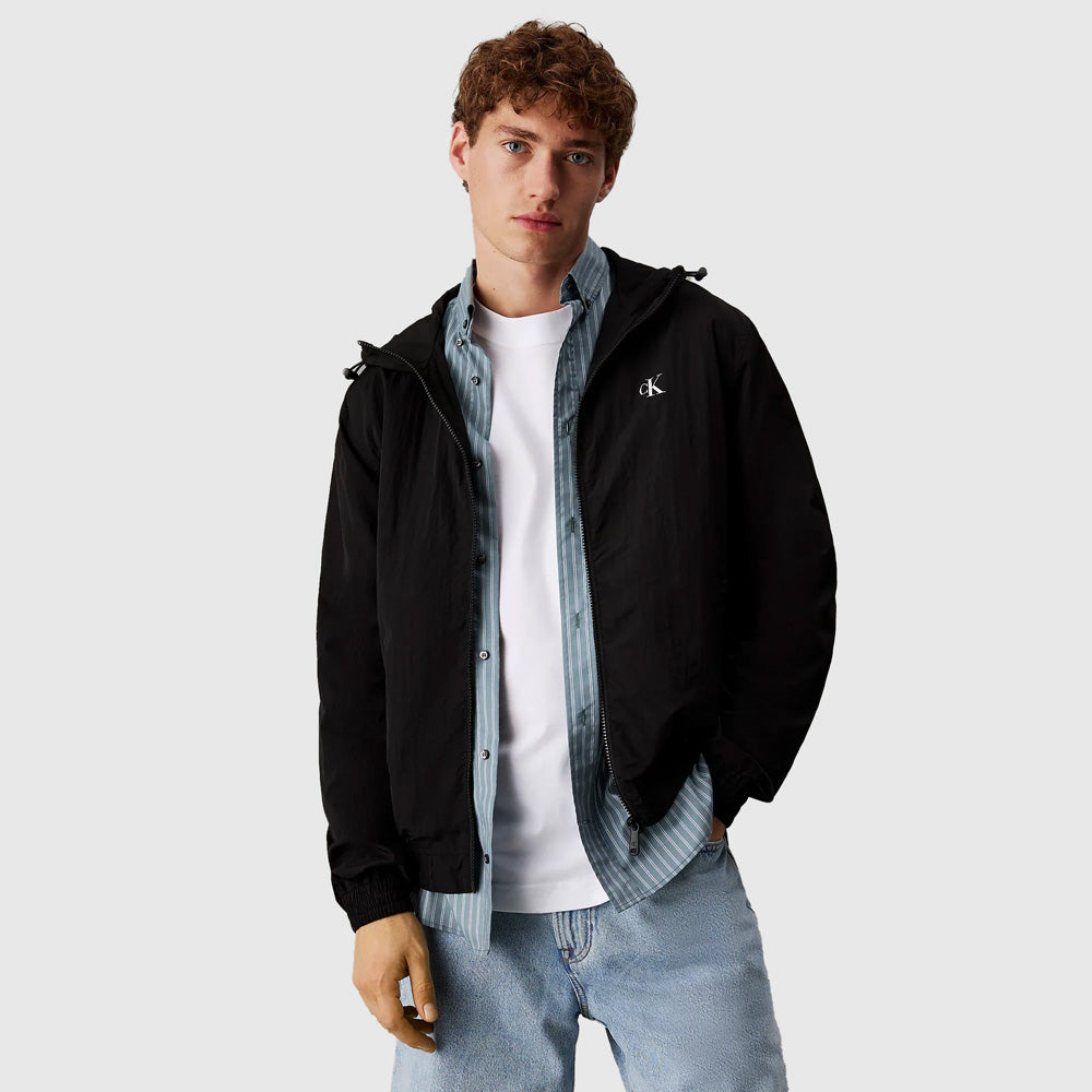 Calvin Klein Nylon Hooded Windbreaker - Black |ThirdBaseUrban