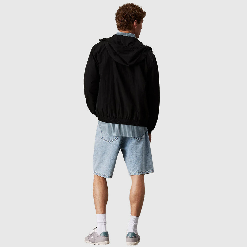 Nylon Hooded Windbreaker - Black