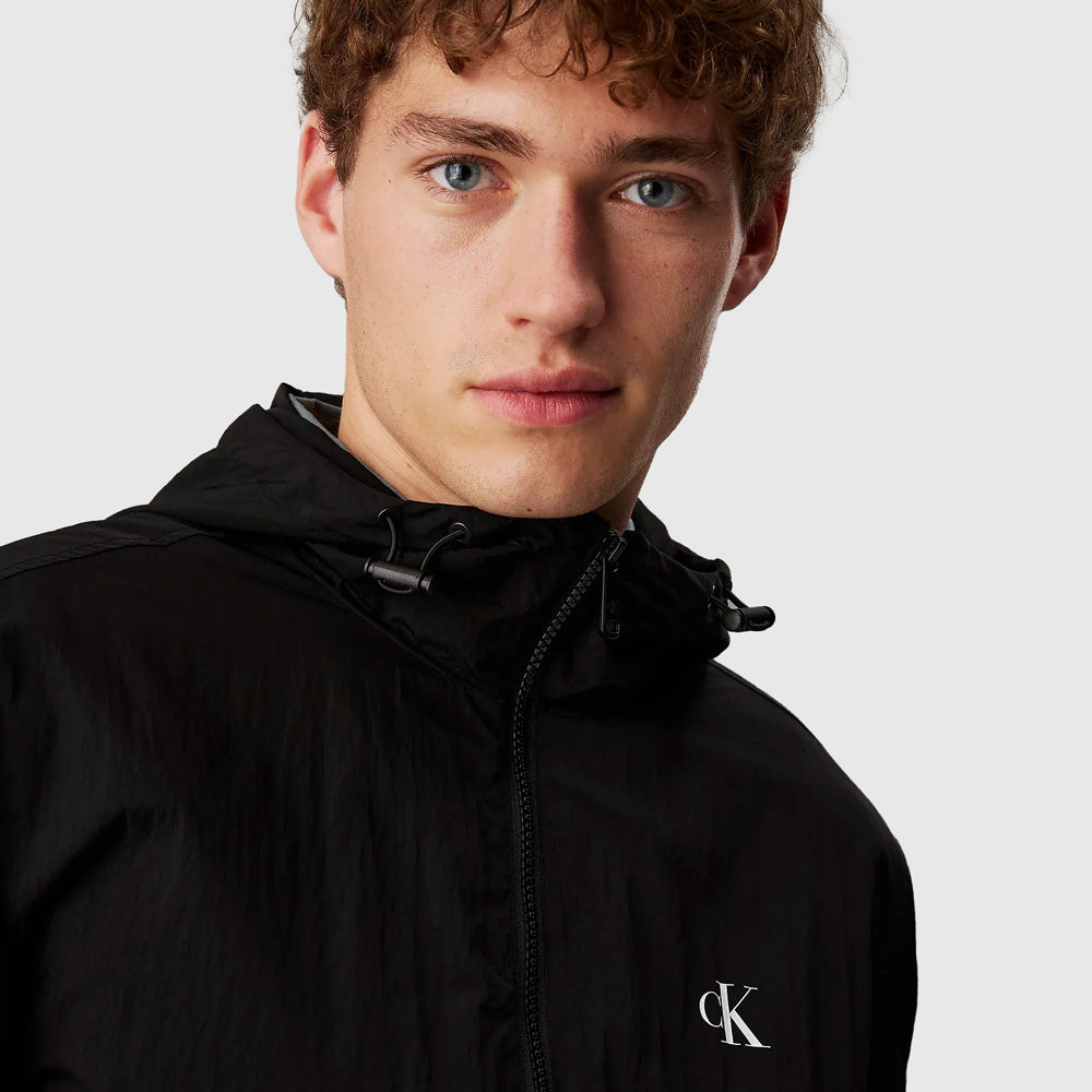 Nylon Hooded Windbreaker - Black
